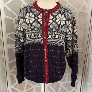Navy and White Snowflake Cardigan